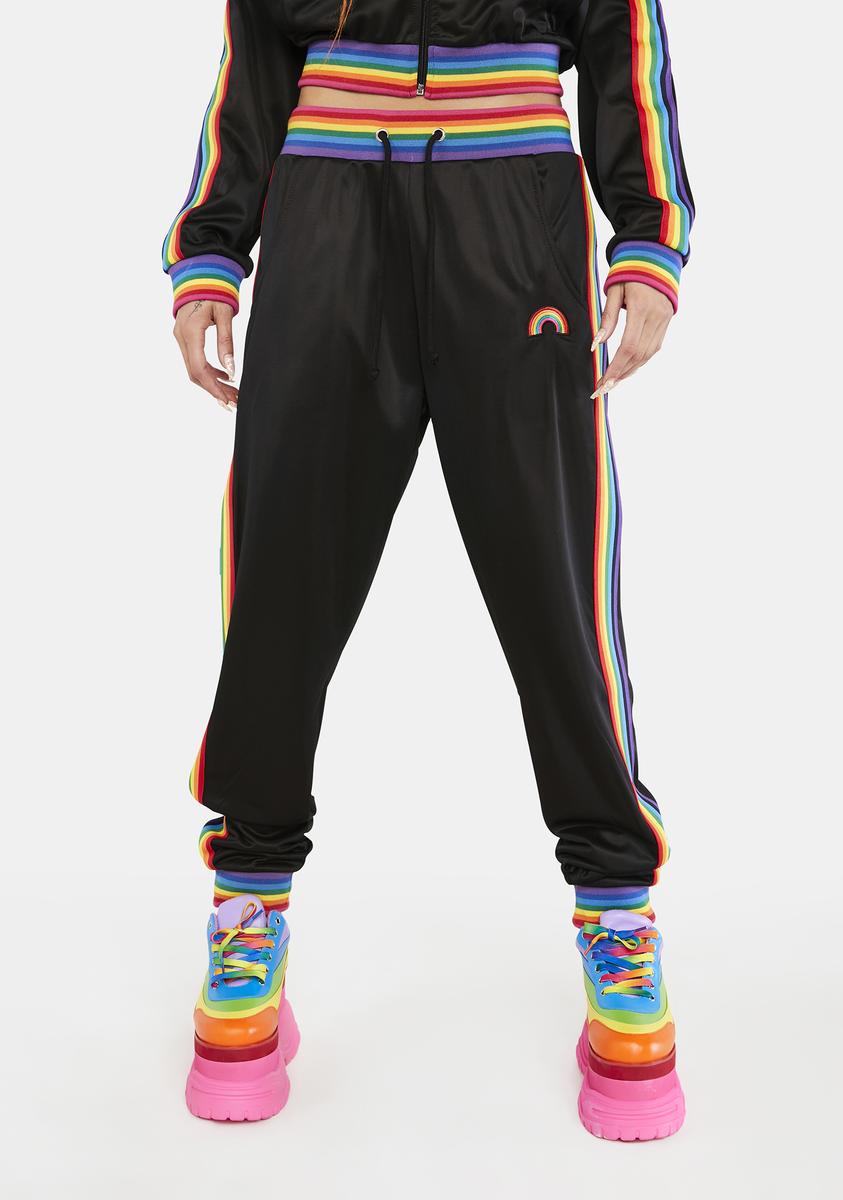Club Exx Rainbow Stripe Trim Track Pants Black