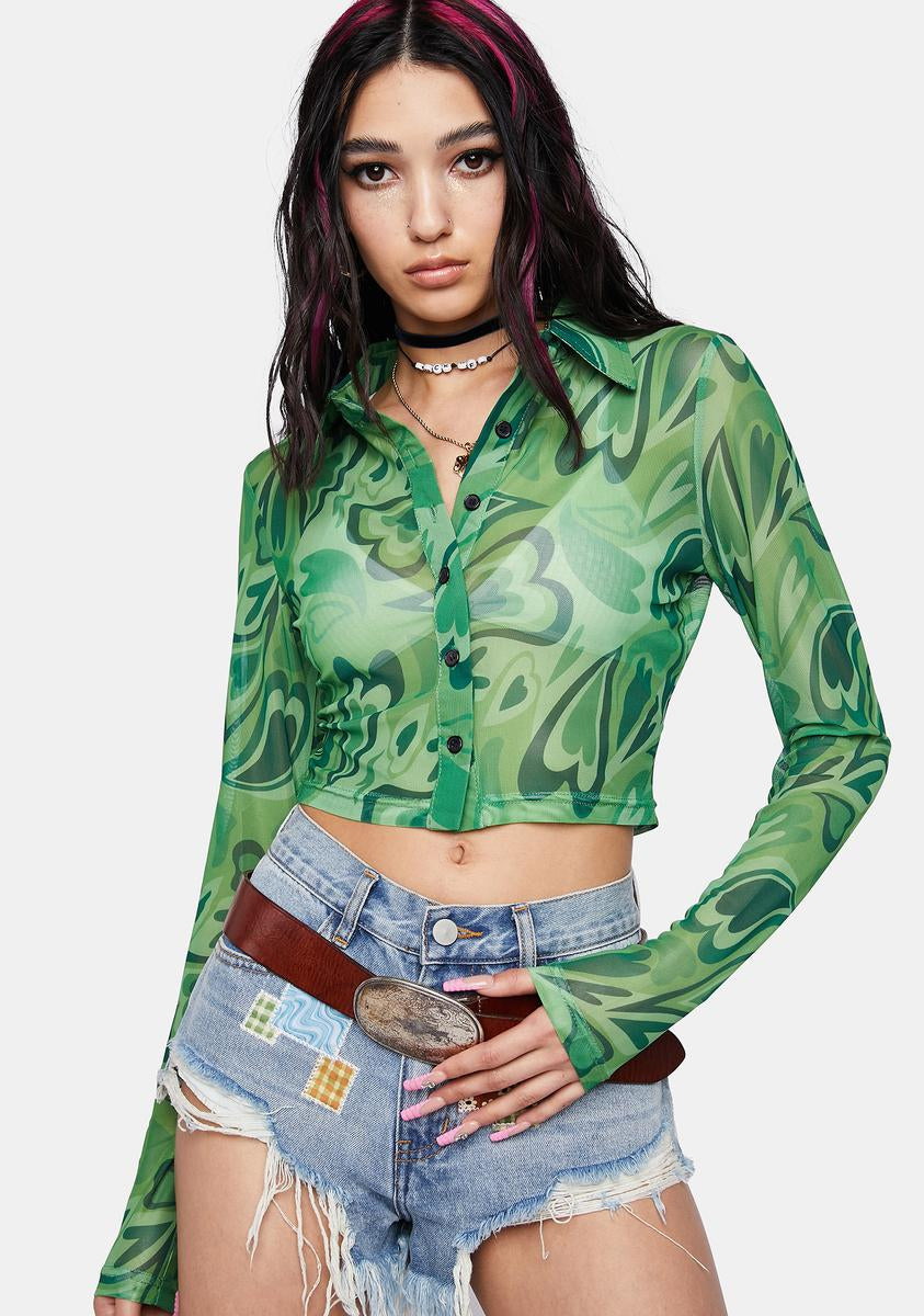 green mesh crop top