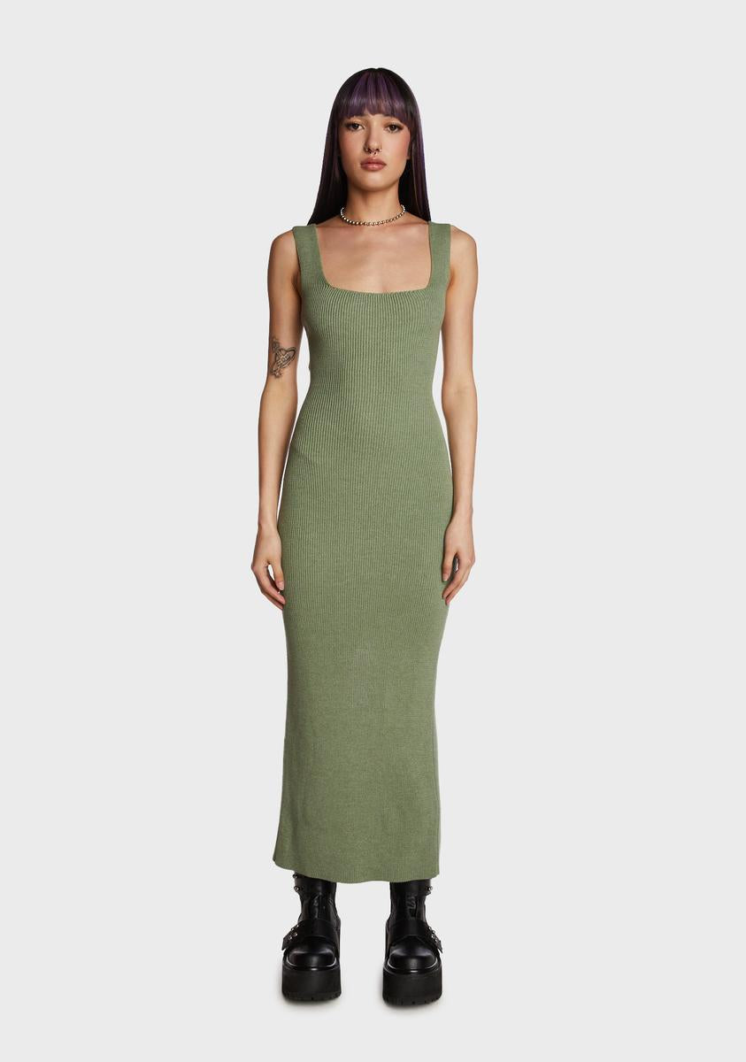 Ribbed Knit Bodycon Midi Dress Green Dolls Kill