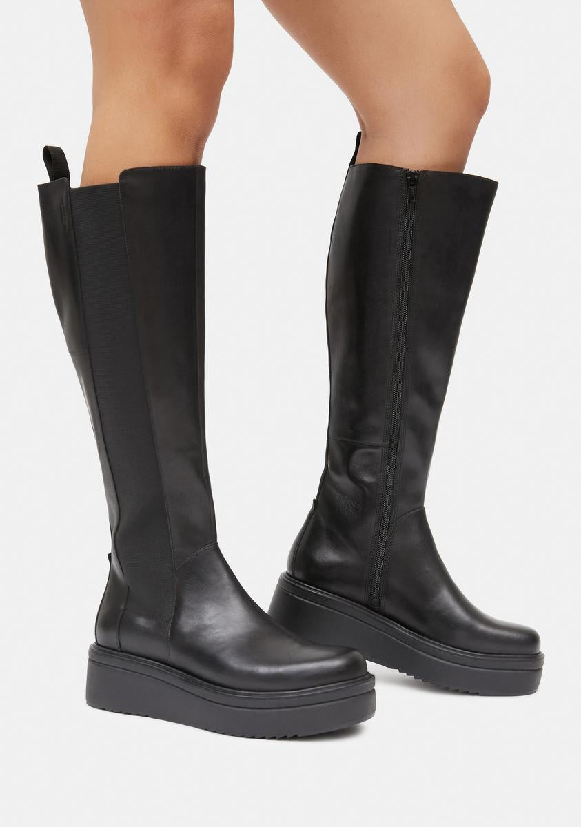 【DOLLS KILL】CURRENT MOOD Utopia Chelsea Boots Vegan Leather Platform Lace-Up Knee High Boots Current Mood