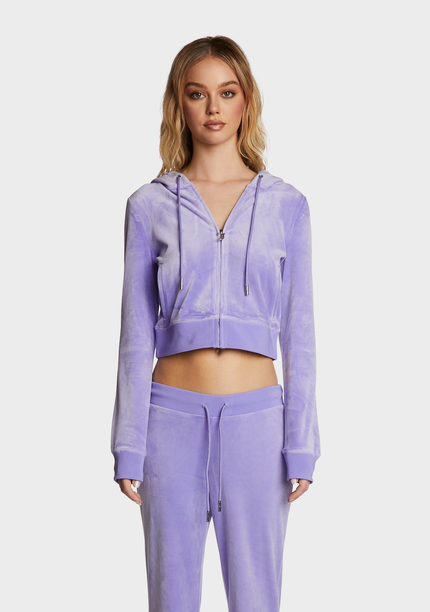 Juicy Couture Velour Rhinestone Crop Zip Up Hoodie Freesia Dolls Kill