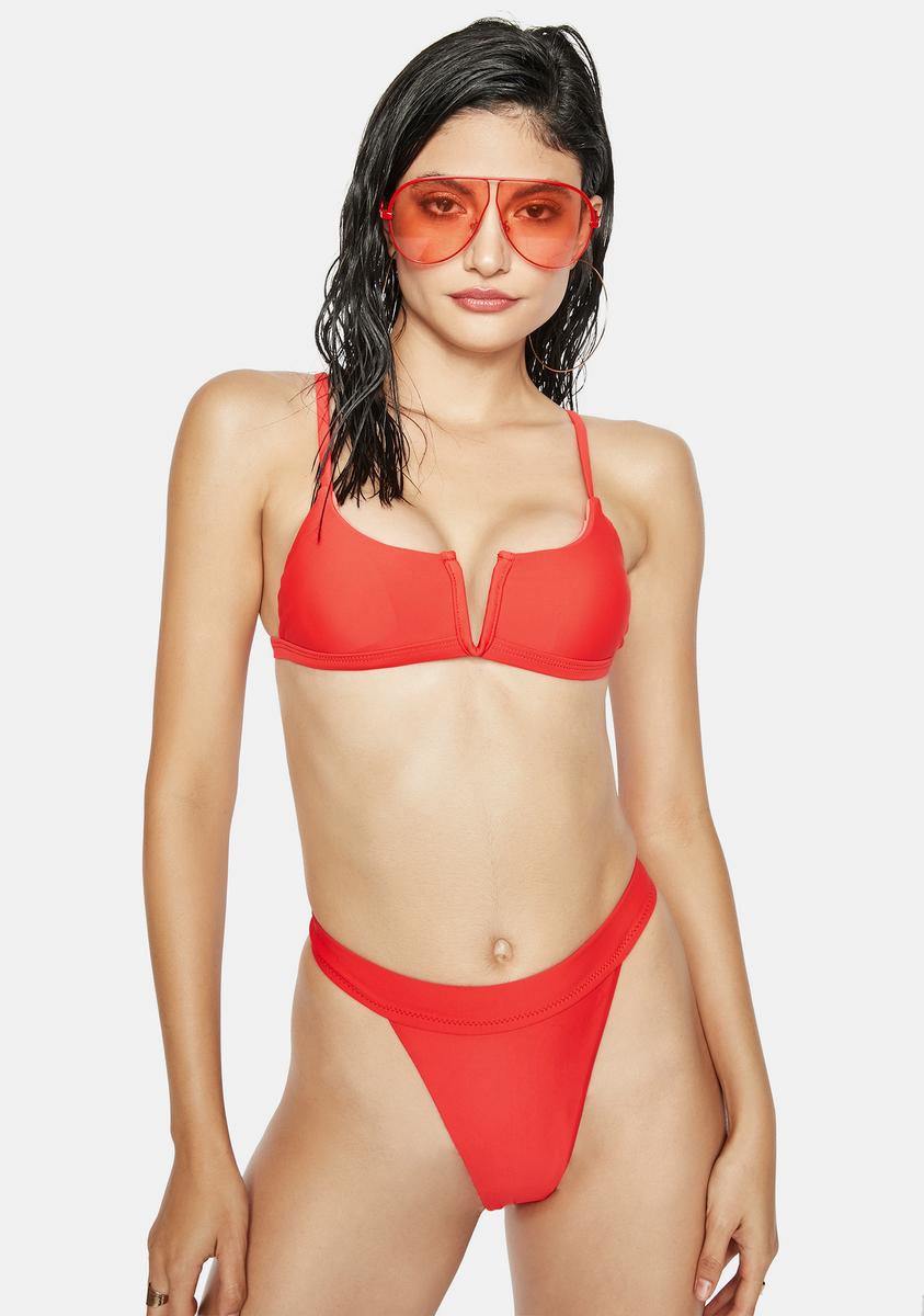 Two Piece VCut Bikini Top And Bottom Set Red Dolls Kill