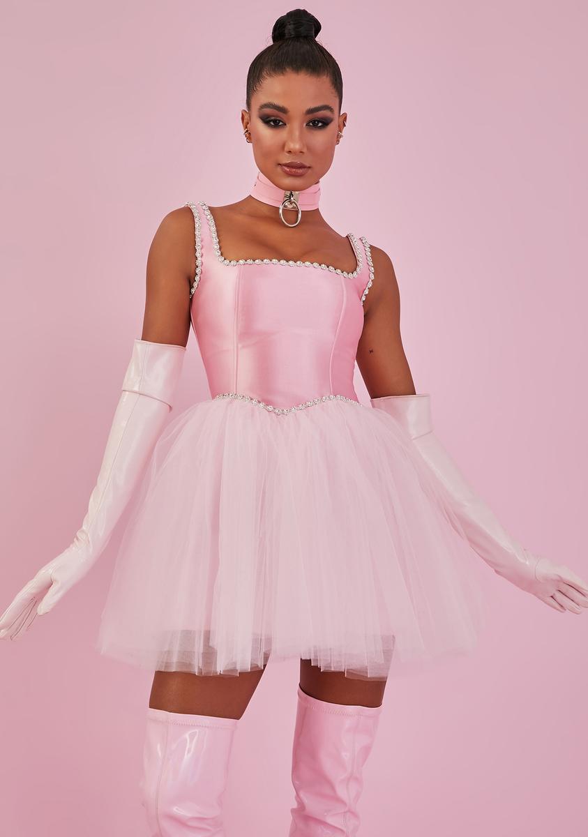Sugar Thrillz Tutu Mini Dress Sleeveless Corset Tulle Rhinestone - Pink Sugar Thrillz Tutu Mini Dress Sleeveless Corset Tulle Rhinestone - Pink