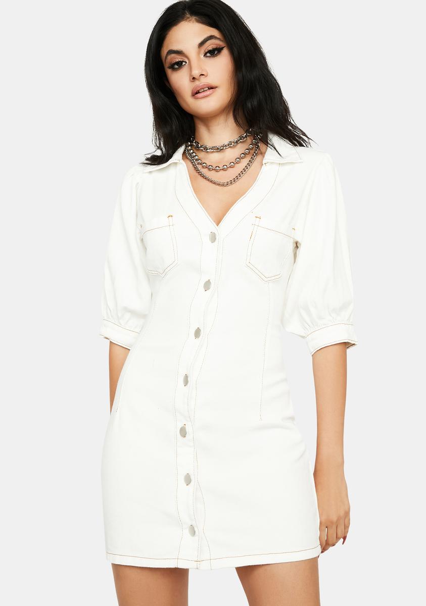 missguided white denim dress Denim Mini Dress With Puffy Sleeves