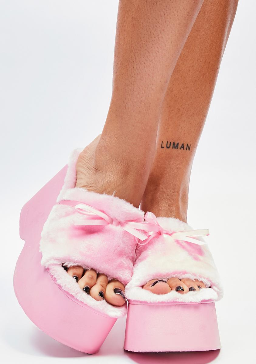 Club Exx Fuzzy Bow Platform Sandals Pink – Dolls Kill