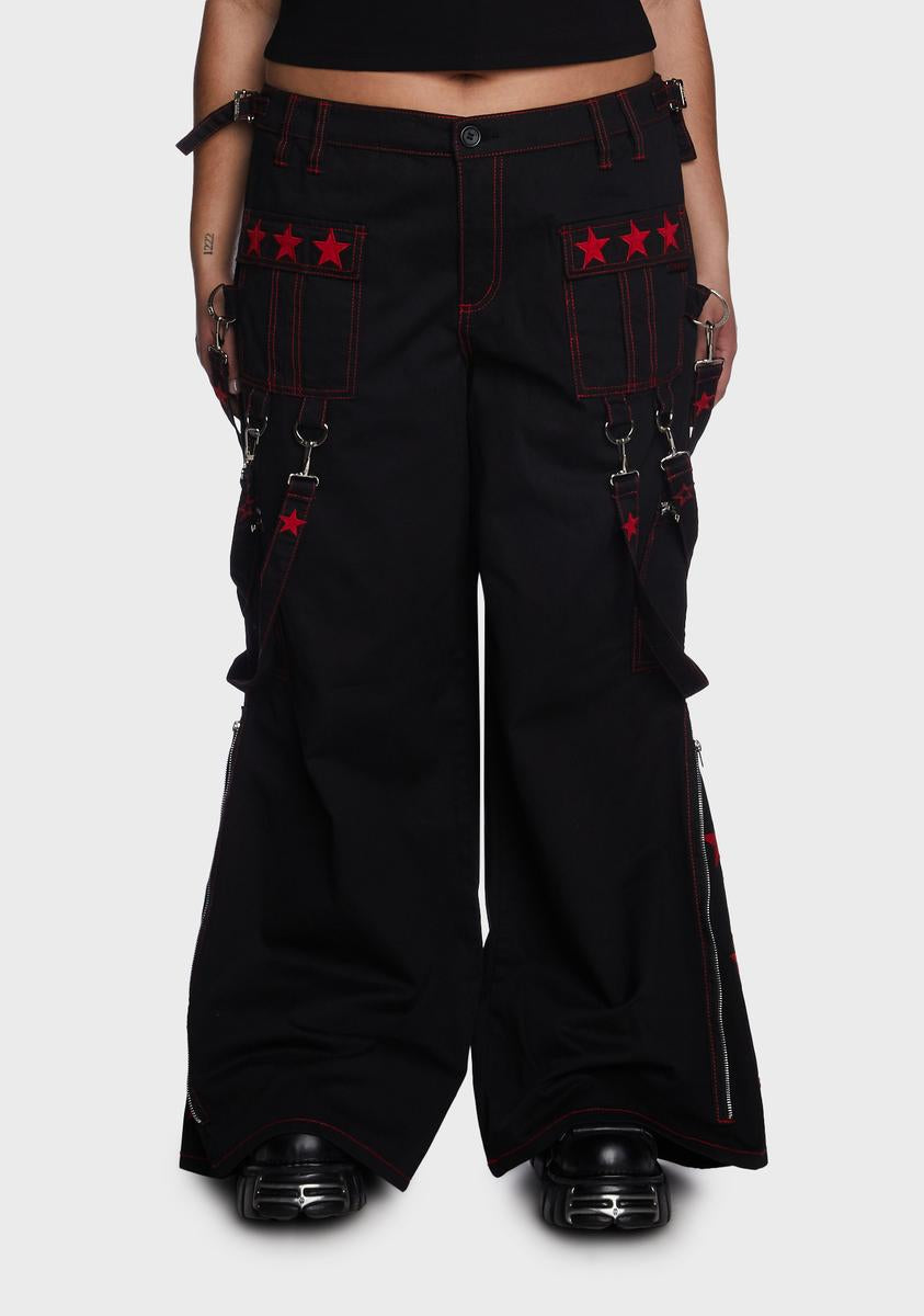 Plus Size Tripp NYC Star Zip Flare Cargo Pants - Black/Red Plus Size Tripp NYC Star Zip Flare Cargo Pants - Black/Red