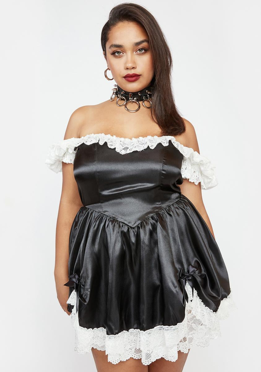 bad meets evil satin mini dress dollskill #dollskill @currentmoodclothing - BAD MEETS EVIL RUFFLE SATIN MINI DRESS