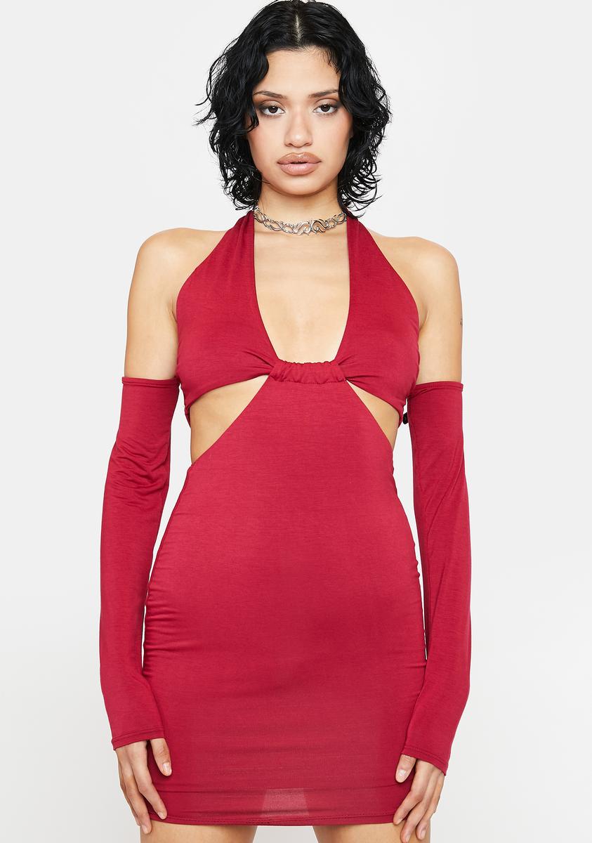 Gloves mesh corset off shoulder hollow out long sleeve halter cut out mini dress main image 0
