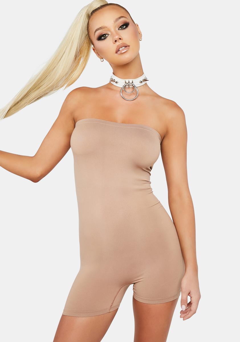 Seamless Strapless Bodycon Romper Light Brown Dolls Kill