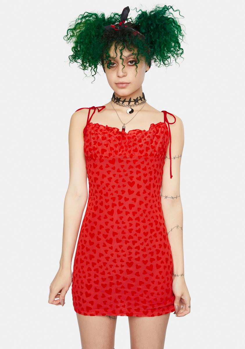 Motel Red Mesh Heart Flock Kalosa Mini Dress  Dolls Kill