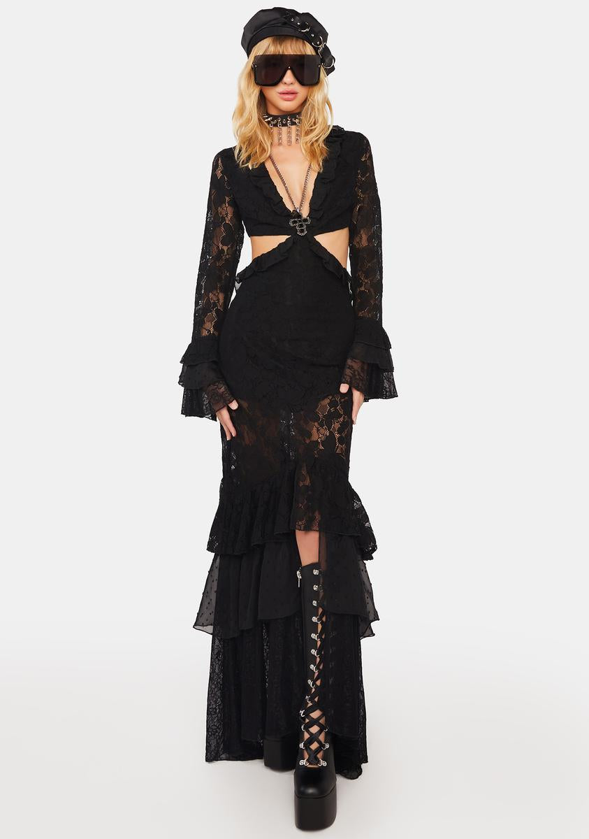 Current Mood Butterfly Lace Cut Out Maxi Dress - Black
