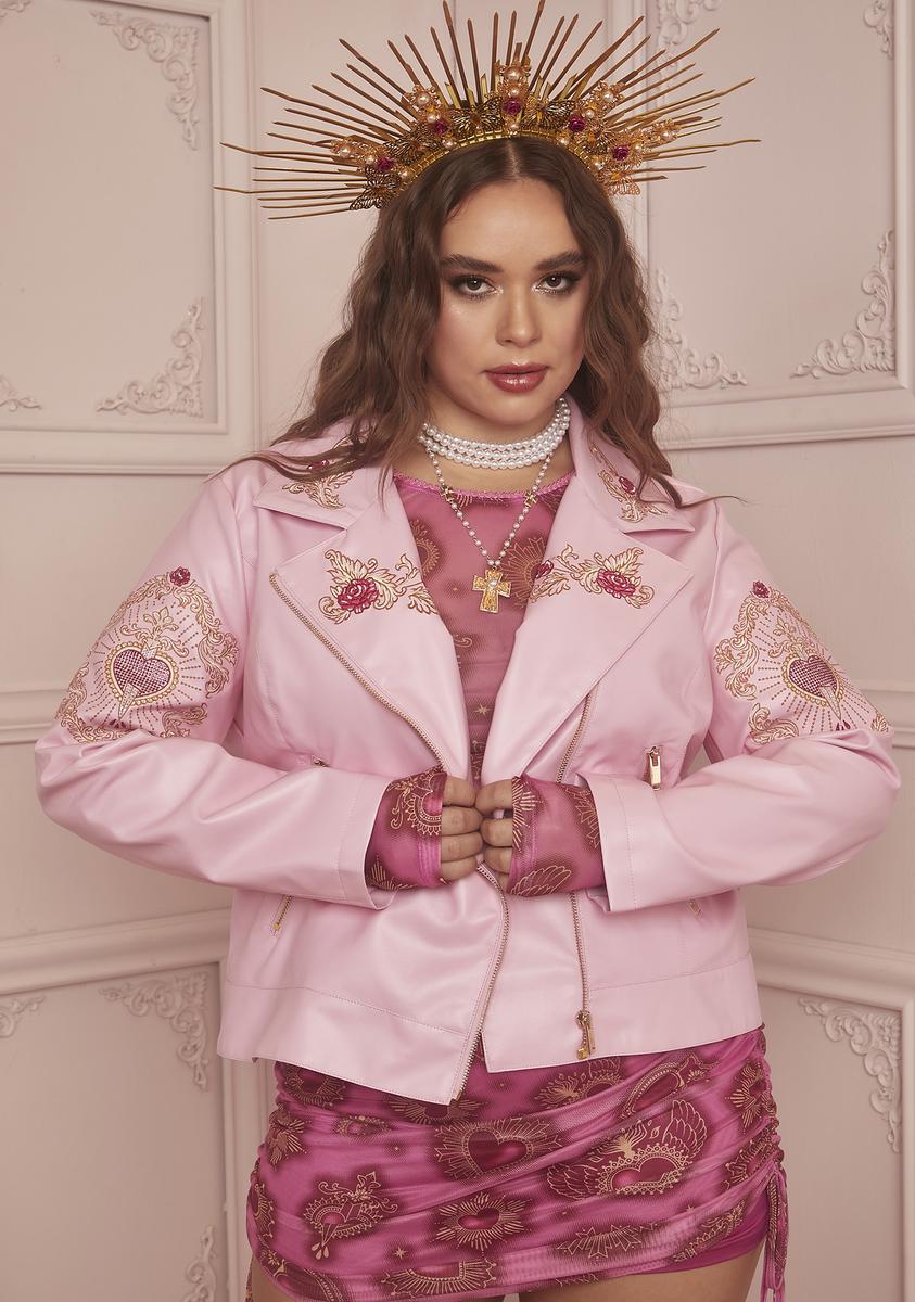 Plus Size Sugar Thrillz Ornate Embroidered Moto Jacket