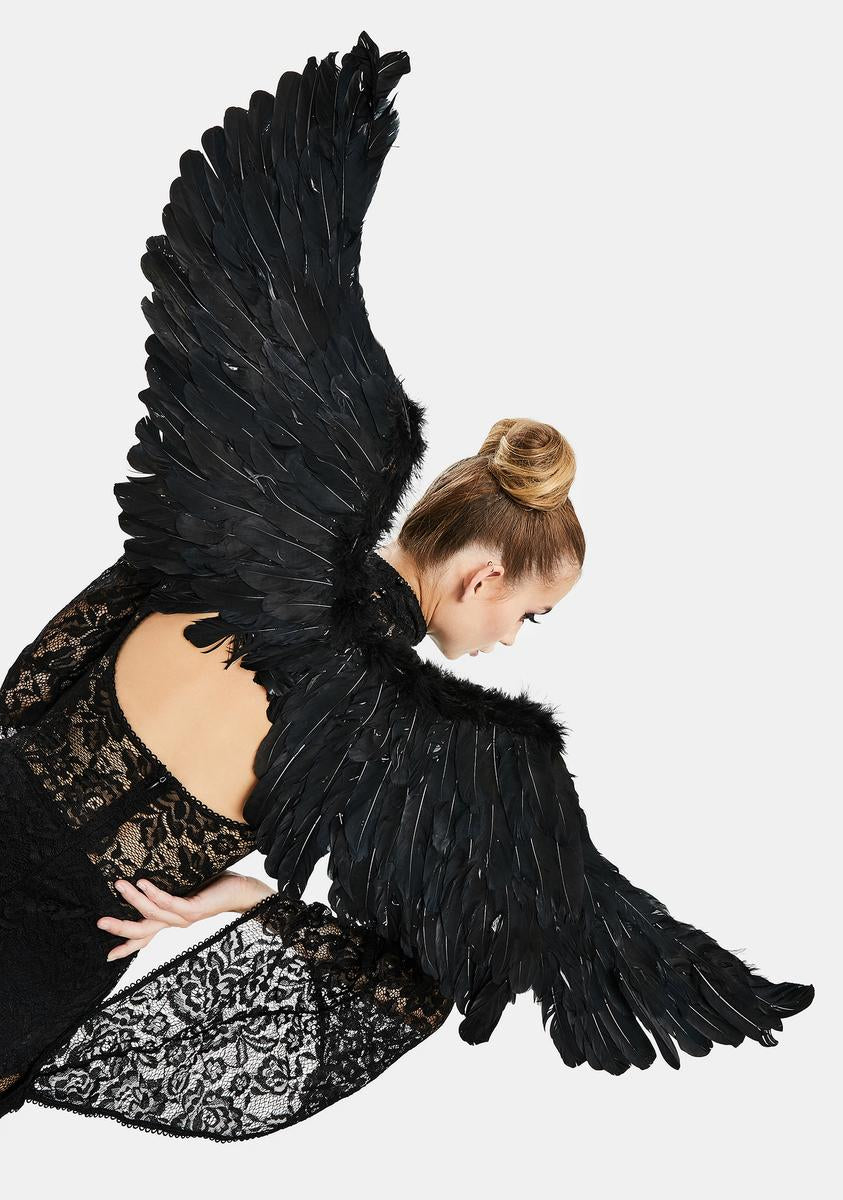 Halloween Feather Angel Wings Large - Black