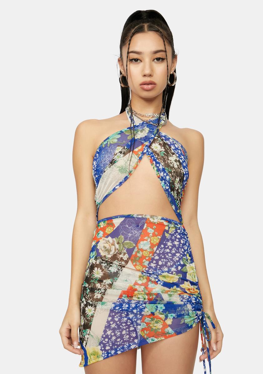 Bandana Print Ruched Mini Halter Dress - Blue Dolls Kill Bandana Print Ruched Mini Halter Dress - Blue Dolls Kill