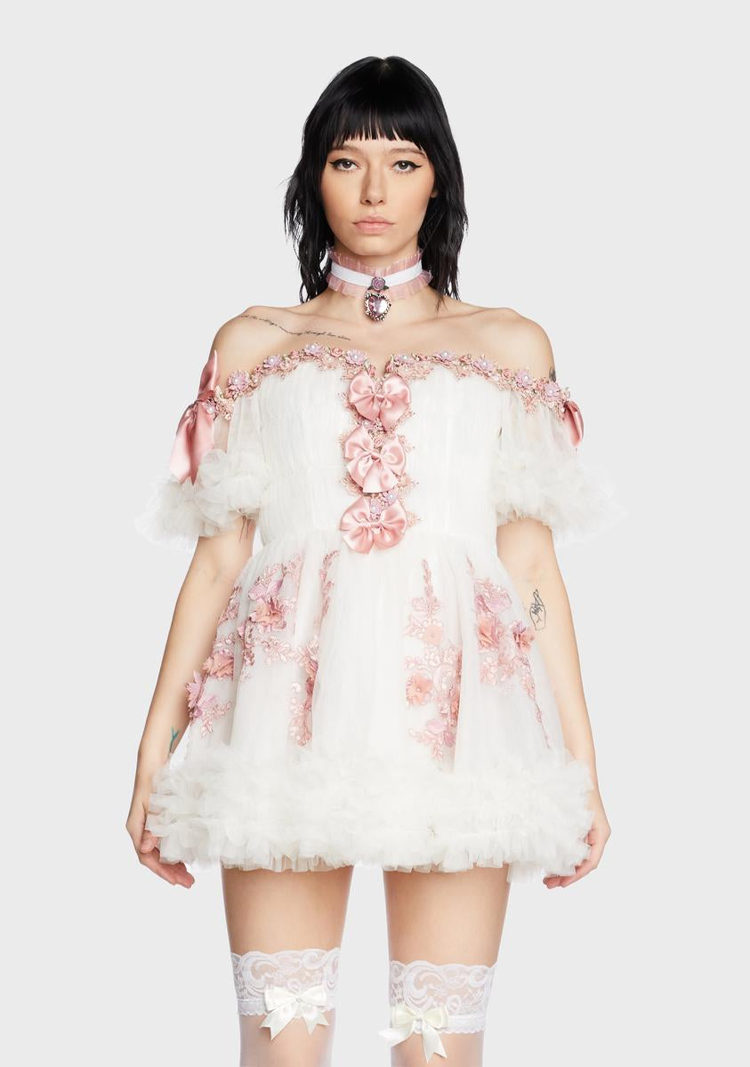 Unholy Floral Bow Tulle Mini Dress