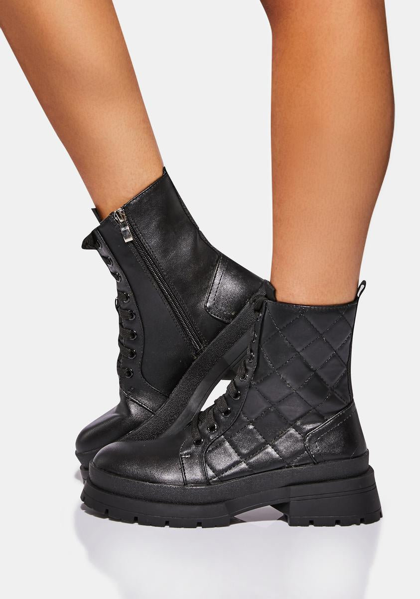 Zipper Detail Vegan Leather Combat Boots