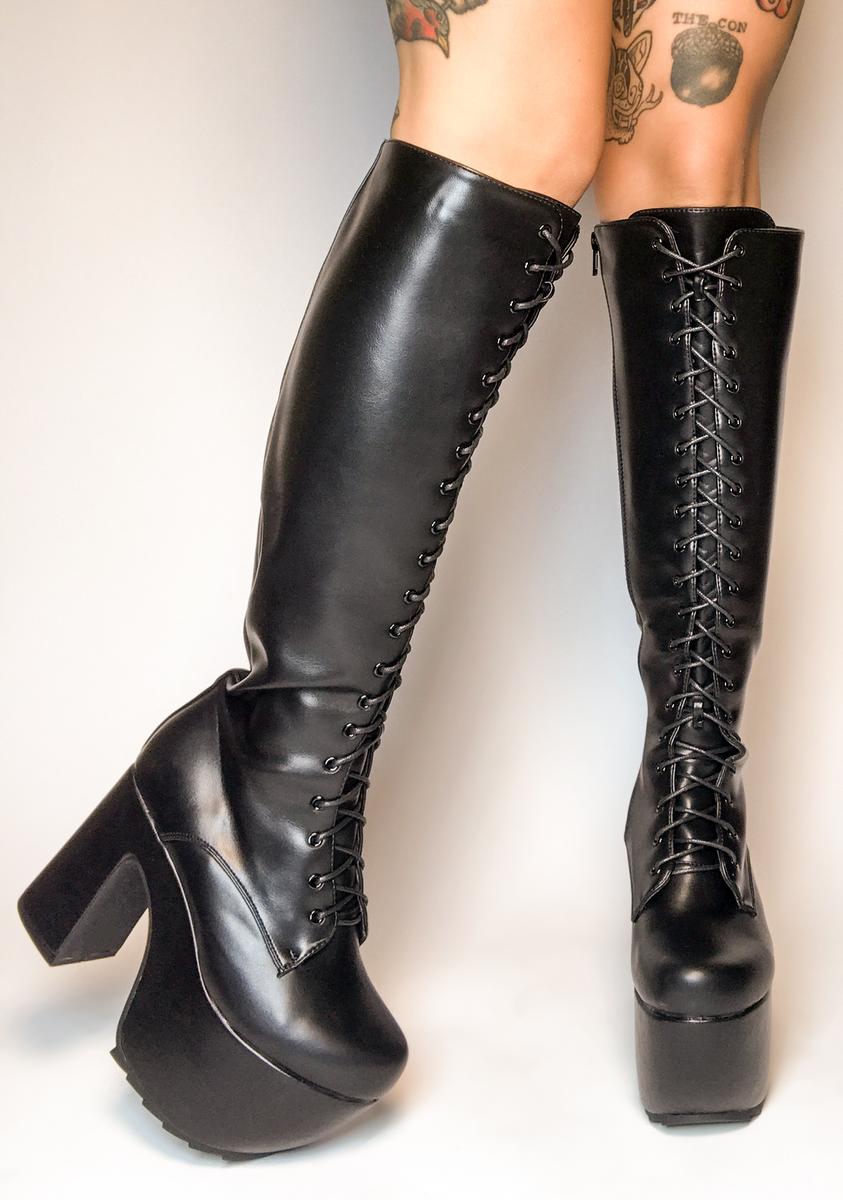 Lamoda Vegan Leather Knee High Boots - Black – Dolls Kill