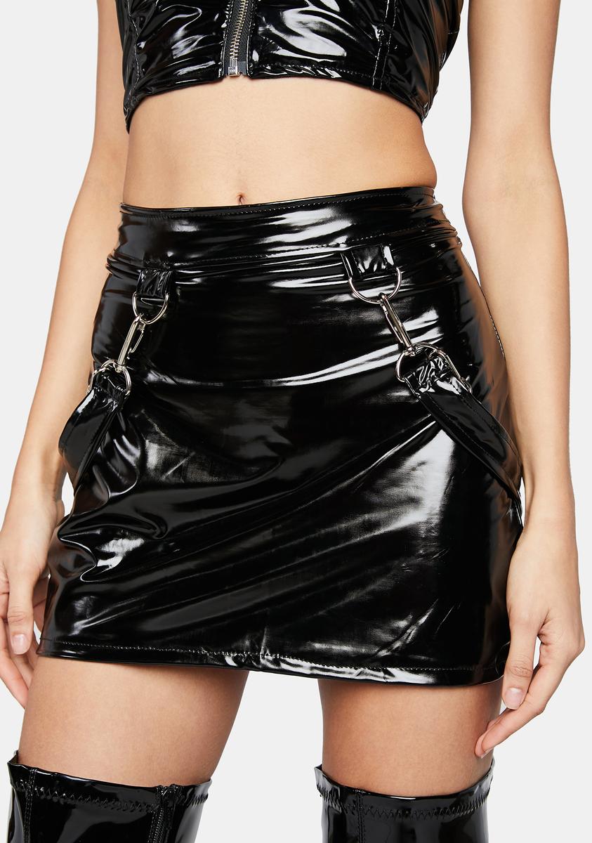 Forbidden Clothing Vinyl Mini Skirt With Chain Hardware Black