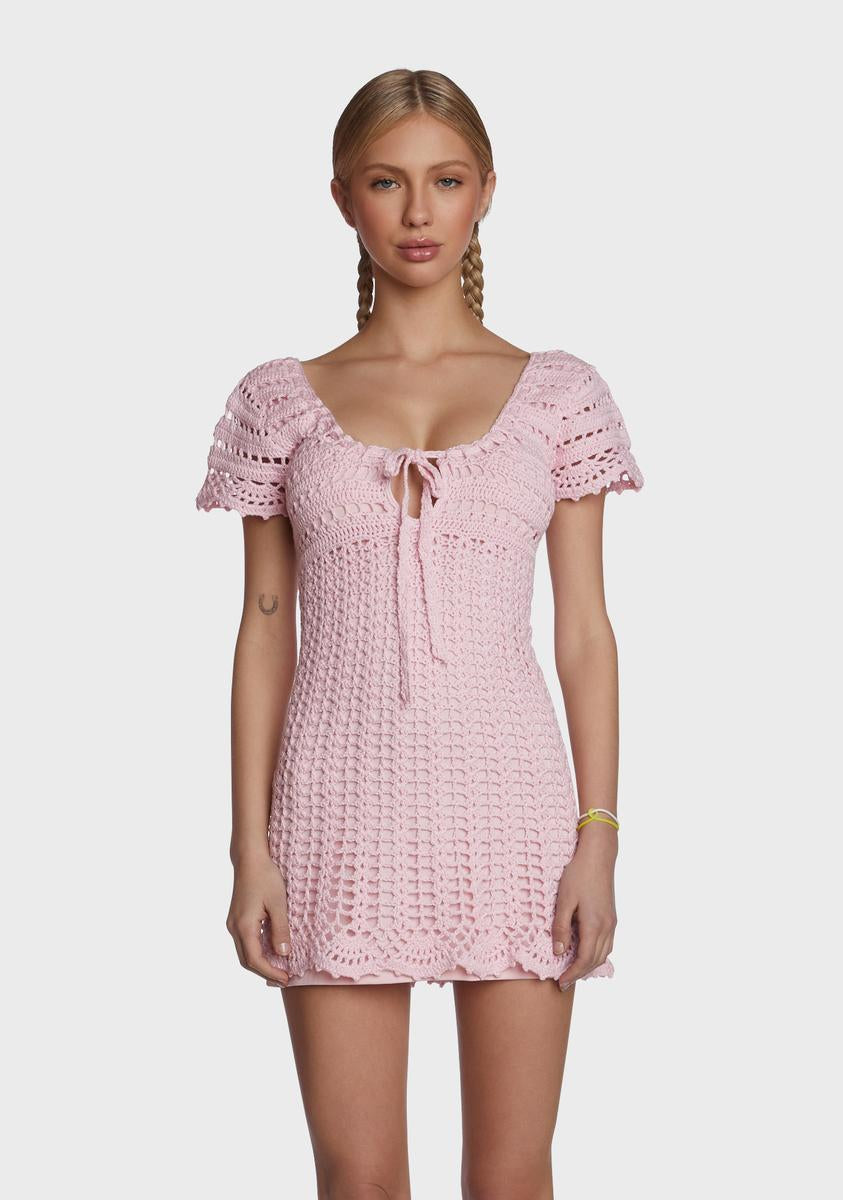 dELiA*s by Dolls Kill Crochet Mini Dress - Light Pink