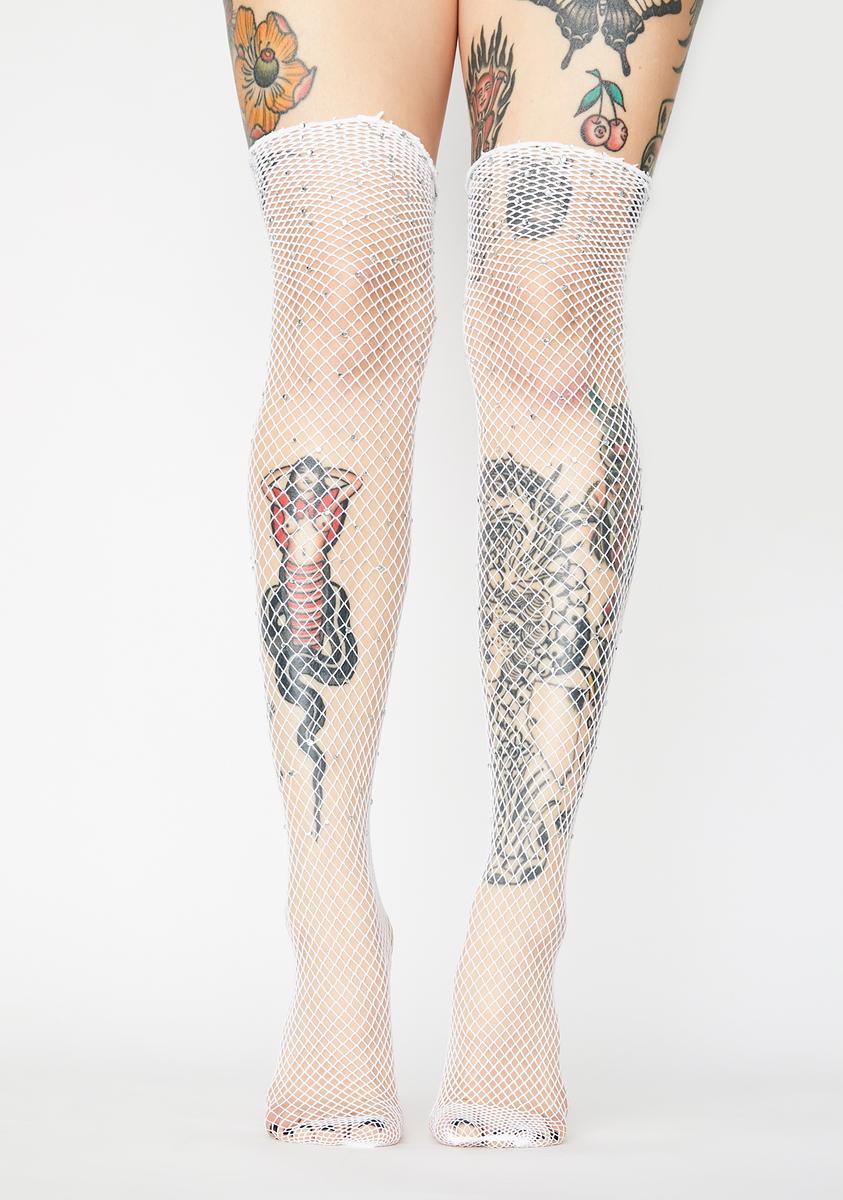 Rhinestone Fishnet Thigh High Stockings White – Dolls Kill