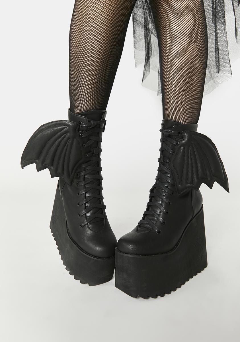 Widow Vegan Leather Bat Wing Traitor Boots - Black