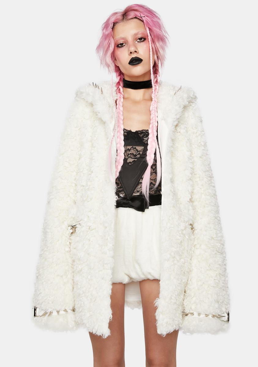 No Dress Faux Fur Spike Long Sleeve Coat - White Dolls Kill No Dress Faux Fur Spike Long Sleeve Coat - White Dolls Kill