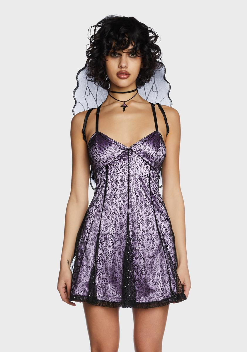 Current Mood Sequin Lace Dress With Wings - Purple