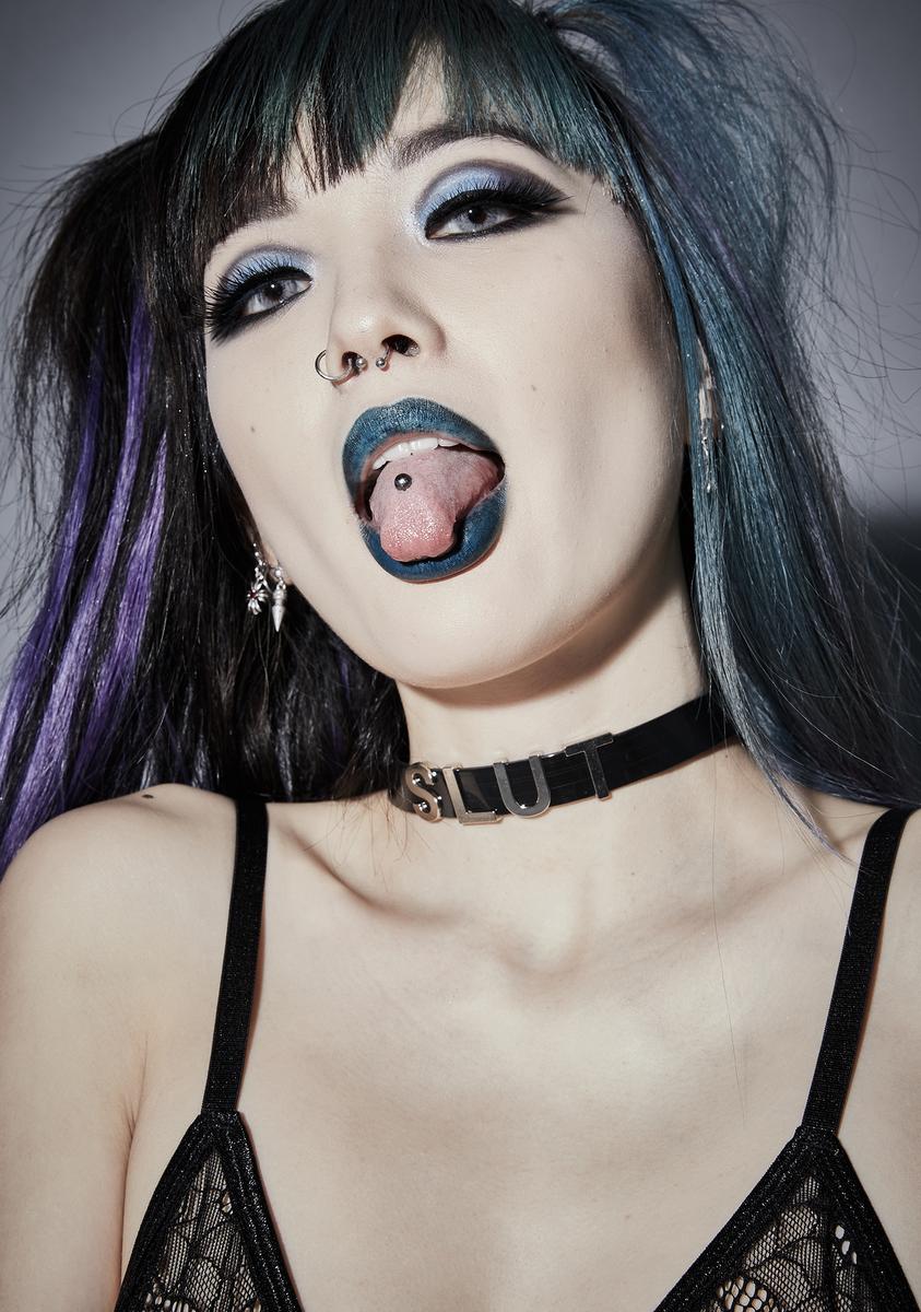 Widow Slut Letter Vegan Leather Choker- Black – Dolls Kill