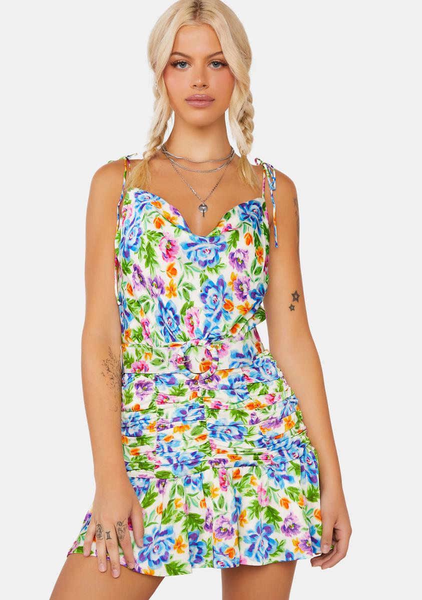 For Love & Lemons Floral Print Gathered Mini Dress - Blue Dolls Kill For Love & Lemons Floral Print Gathered Mini Dress - Blue Dolls Kill