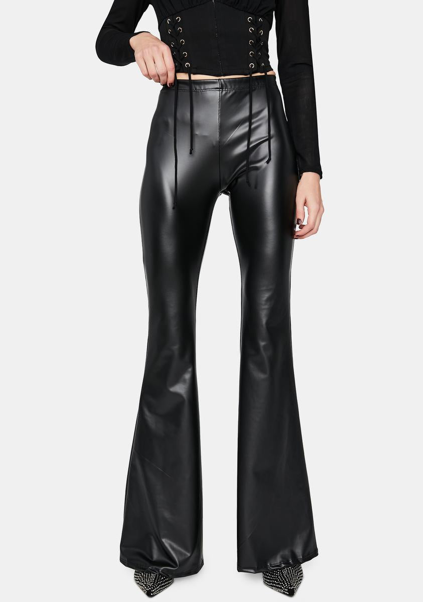 High Waist Faux Leather Flare Pants Black Dolls Kill