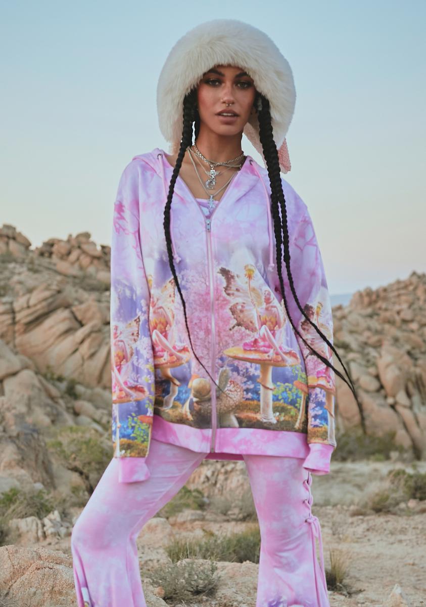 Dolls Kill X The Mountain Fairy Tie Dye Graphic Zip Up Hoodie - Pink