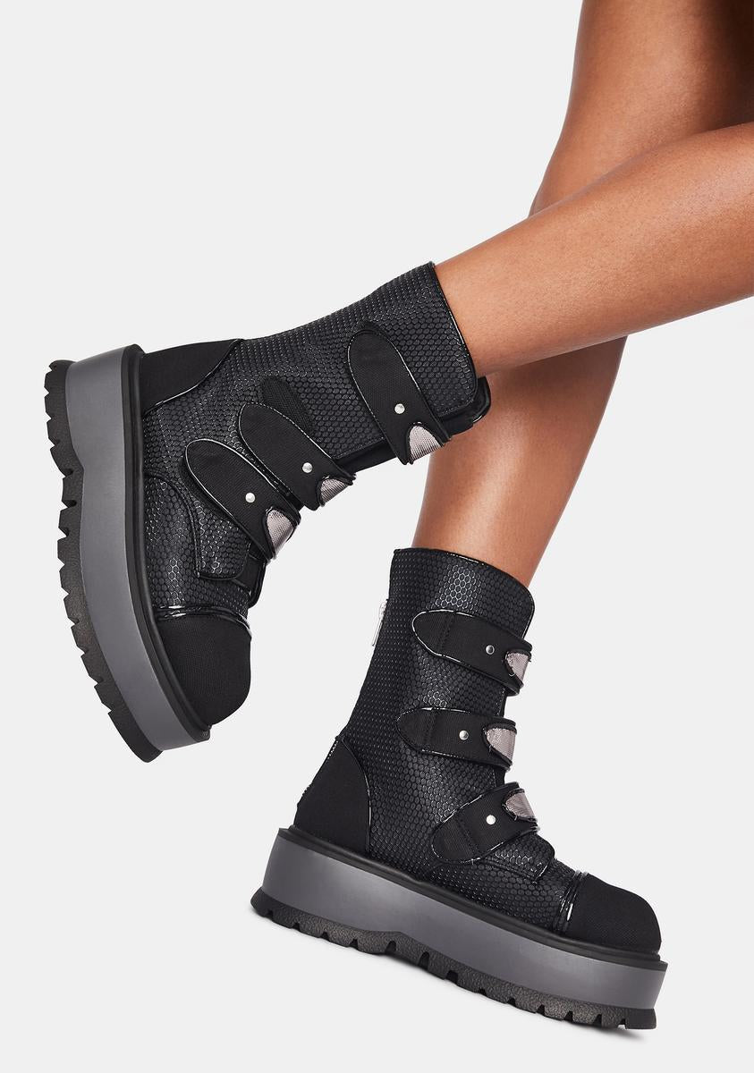 Botas Demonia Slacker-101 - Negro, Plataforma Y Cordones