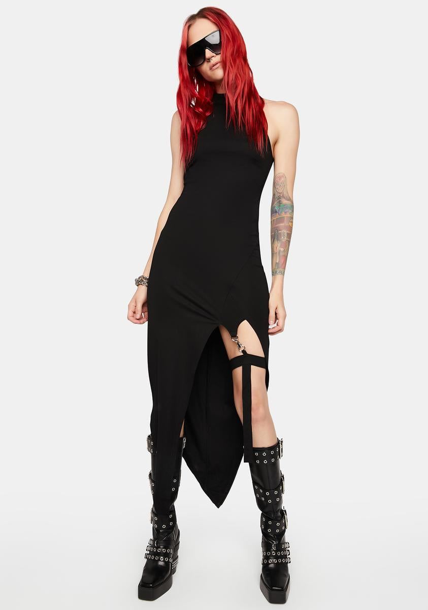punk midi dress Punk Rave Pointed Hem Leg Garter Midi Dress