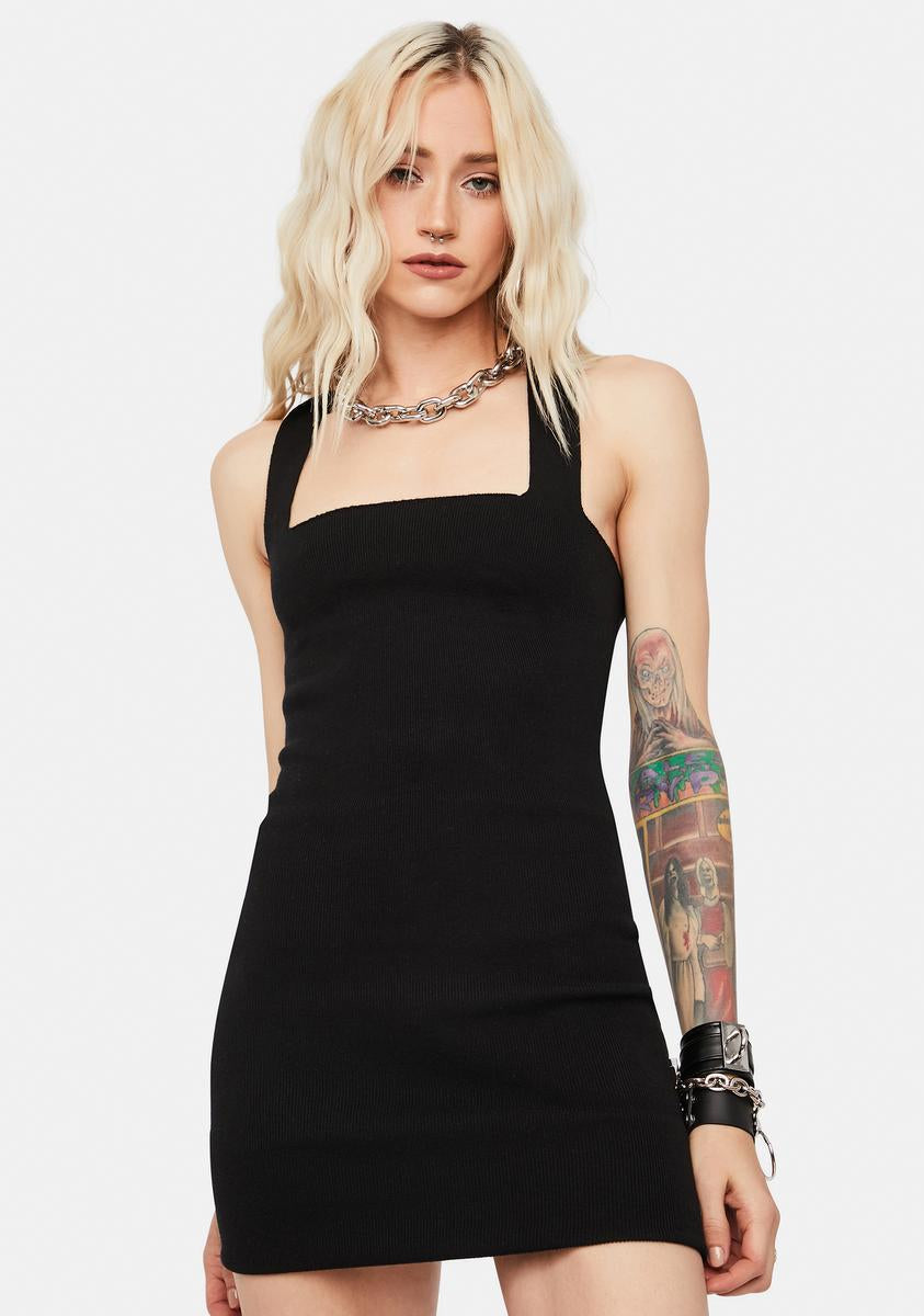 Square Neck Cut Out Back Mini Dress - Black Dolls Kill Square Neck Cut Out Back Mini Dress - Black Dolls Kill