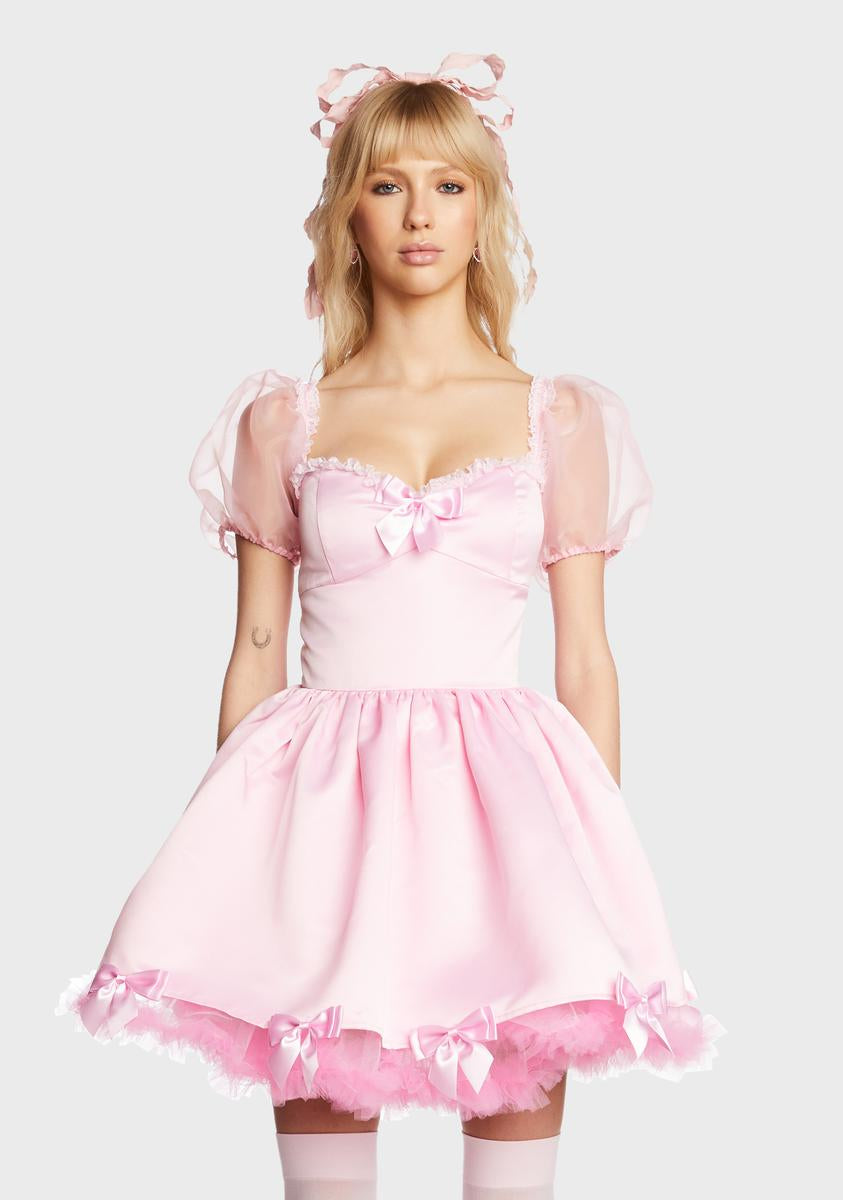 Organza Pink Baby Doll Dress,Pink Birthday Dress,Pink Homecoming Dress  Y2060