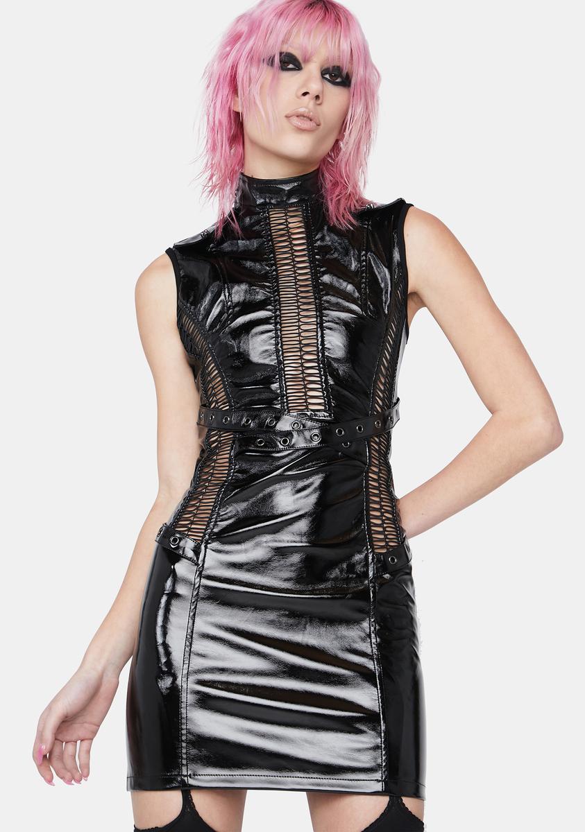 Punk Rave Gothic Patent Hollowed Out Dress - Black Dolls Kill Punk Rave Gothic Patent Hollowed Out Dress - Black Dolls Kill