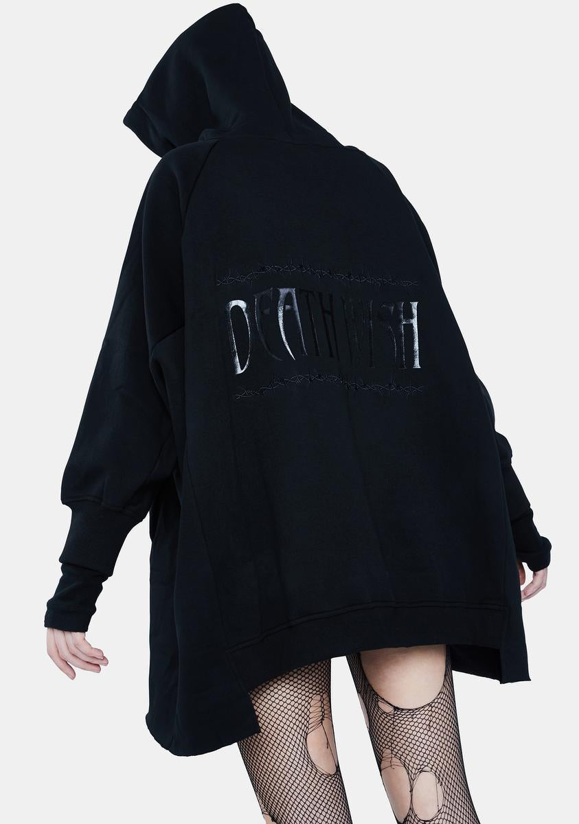 Current Mood Death Wish Oversized Hoodie Dress - Black Dolls Kill Current Mood Death Wish Oversized Hoodie Dress - Black Dolls Kill