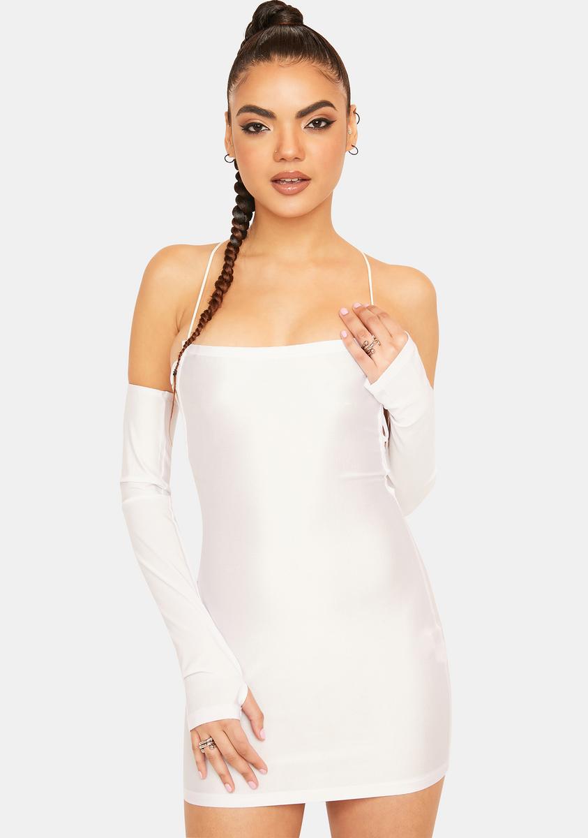 bodycon dress with strings Satin Lace Up Back String Tie Bodycon Mini Dress And Gloves Set – Dolls Kill