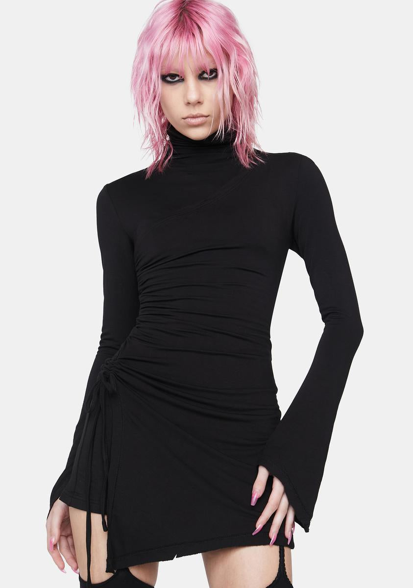 Punk Rave High Collar Pleated Mini Dress