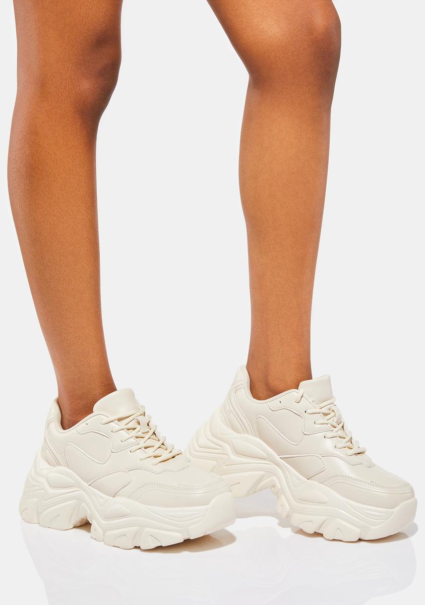 Chunky Lace Up Vegan Platform Sneakers Beige