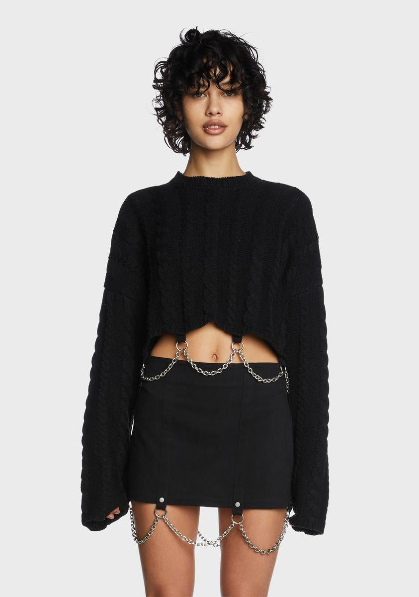 The Ragged Priest Cable Knit Chain Sweater Black – Dolls Kill