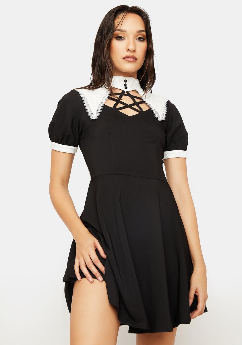 Dark In Love Witch Star Chest Contrast Collar Dress - Black/White Dark In Love Witch Star Chest Contrast Collar Dress - Black/White