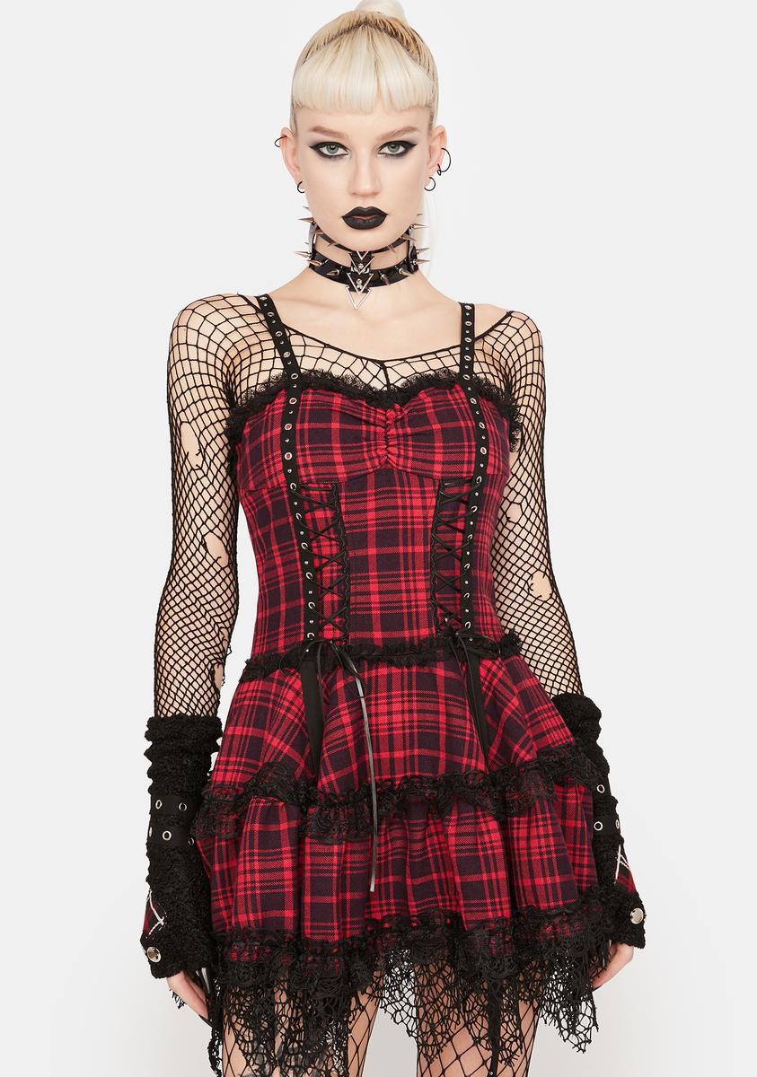 black cotton poplin mini dress Dark In Love Plaid Stud Mini Dress
