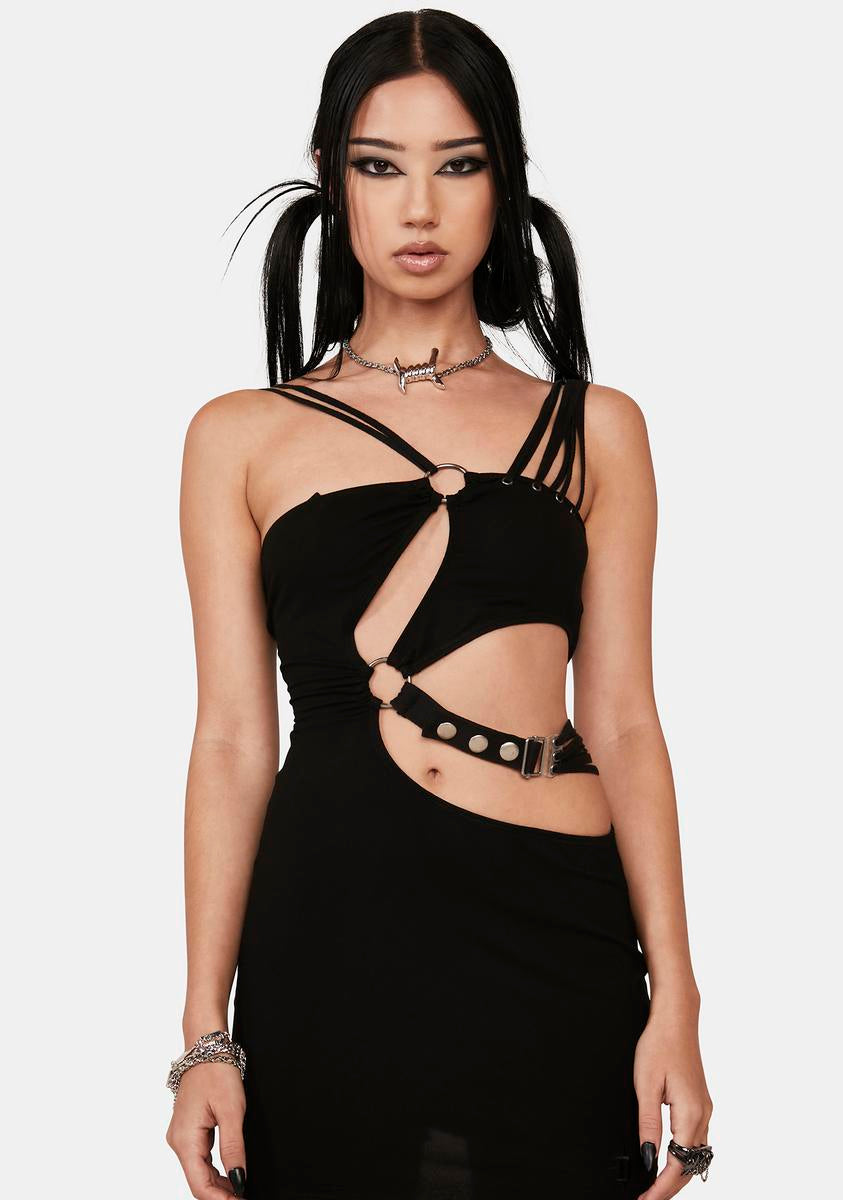 Darker Wavs Strappy Cut Out O Ring Mini Dress - Black