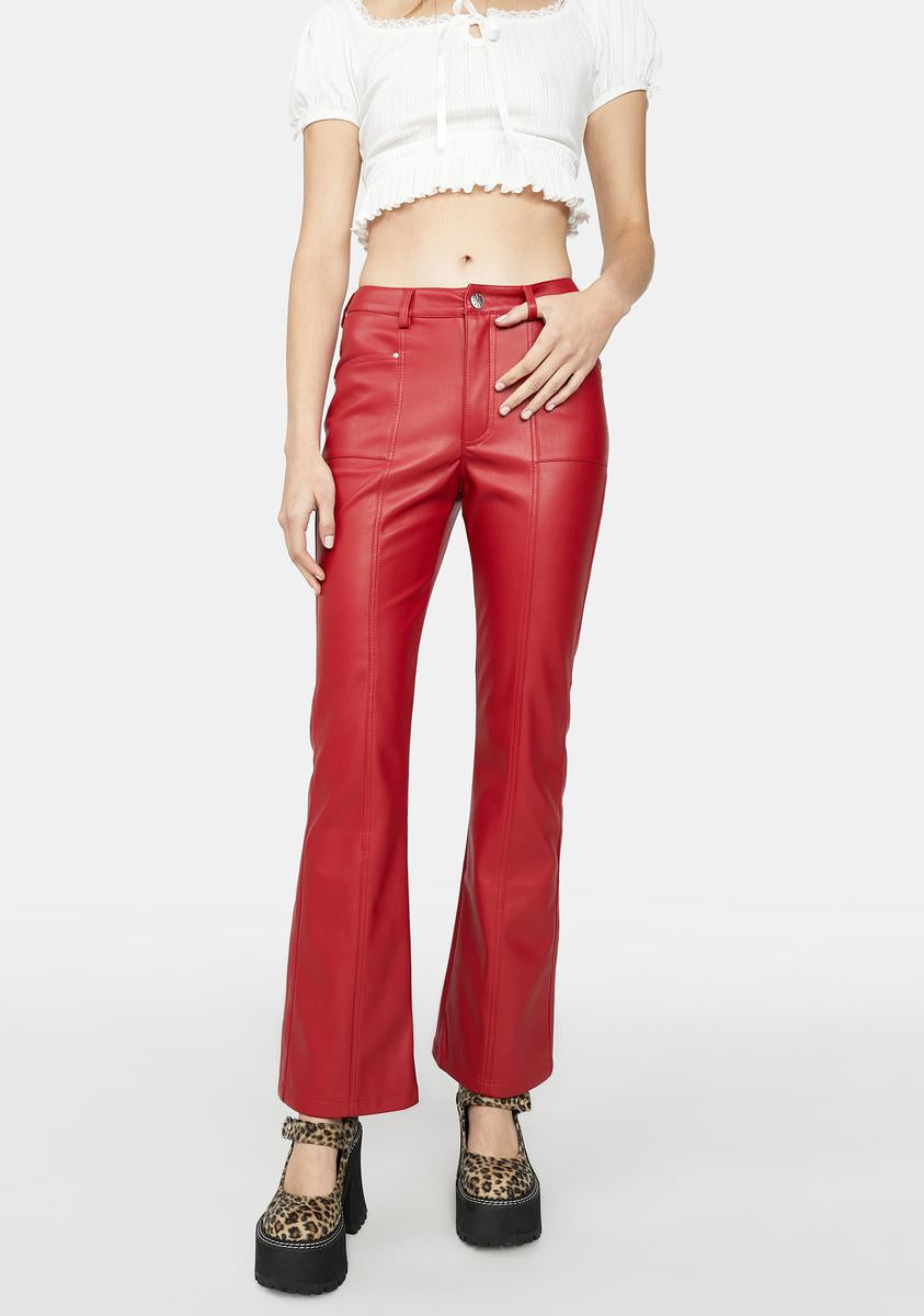 Delia's Vegan Leather Mid Waist Flare Pants - Red