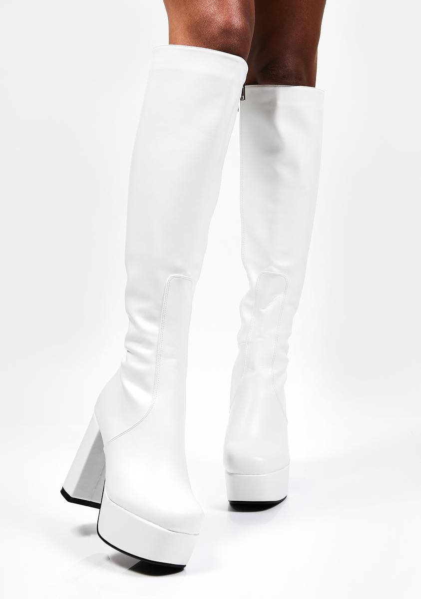 Lamoda Knee High Platform Boots White – Dolls Kill