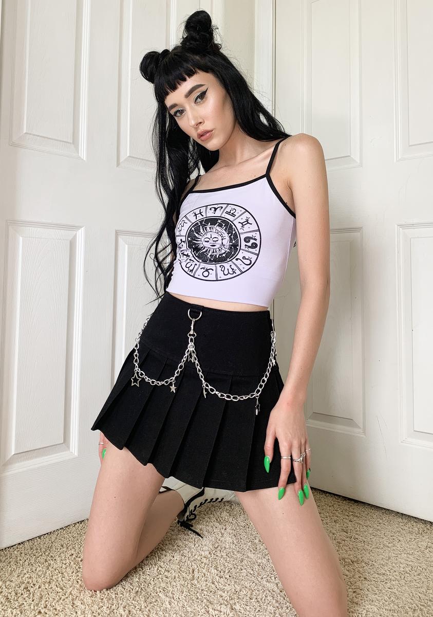 Horoscopez Cancer Star Chain Pleated Mini Skirt - Black