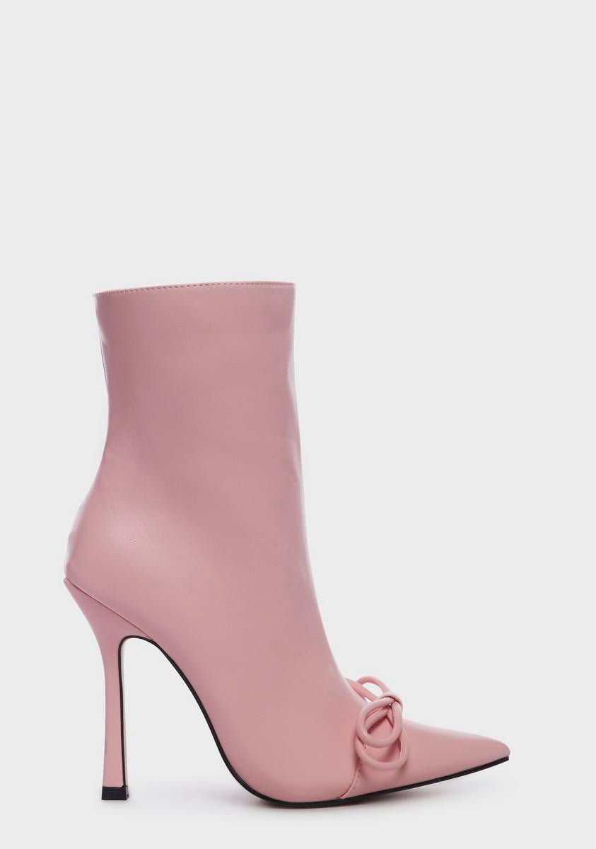 Public Desire Vegan Leather Bow Ankle Boots - Pink â Dolls Kill