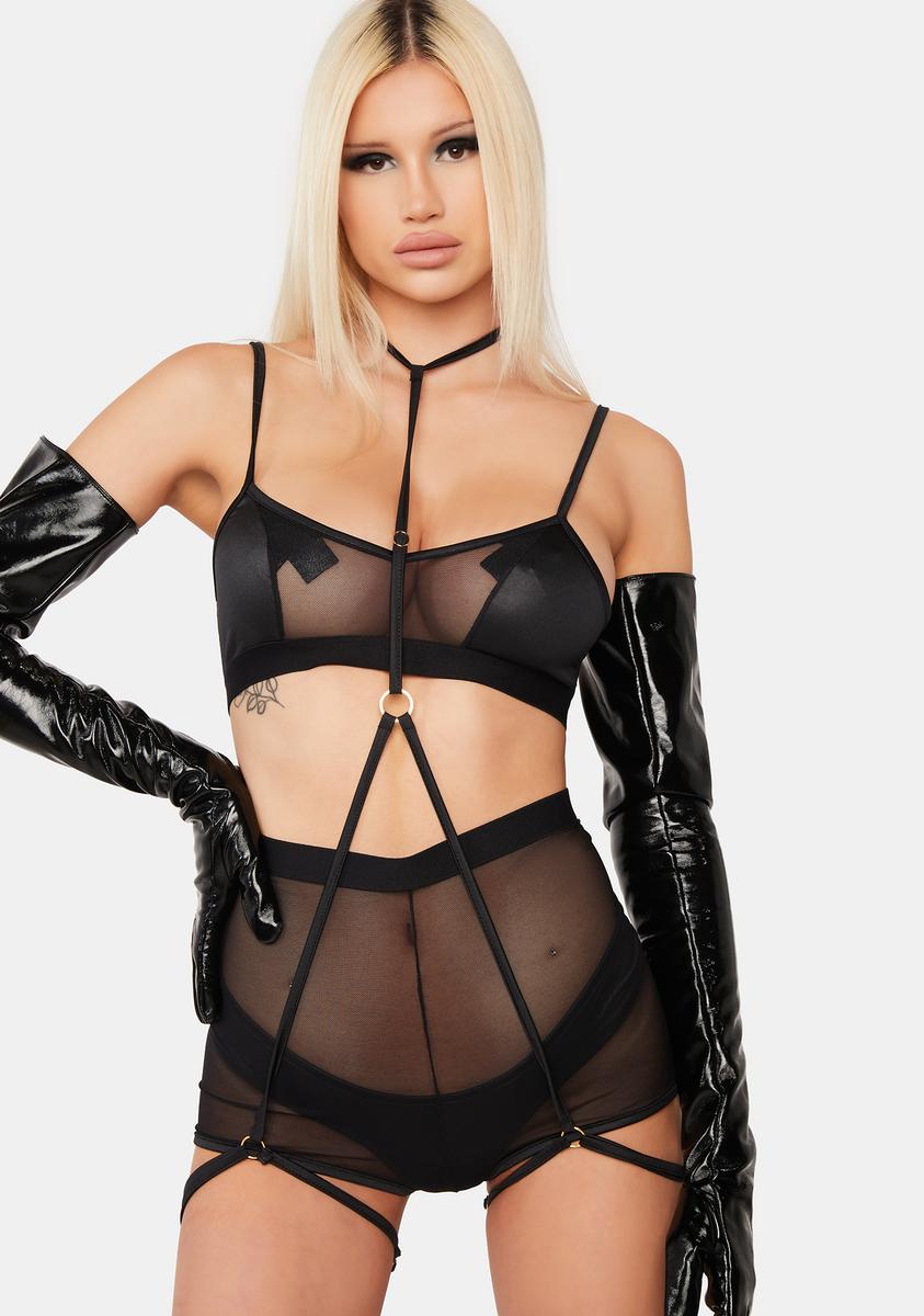 Sheer Mesh Crop Top Hot Shorts Harness Lingerie Set - Black Dolls Kill Sheer Mesh Crop Top Hot Shorts Harness Lingerie Set - Black Dolls Kill