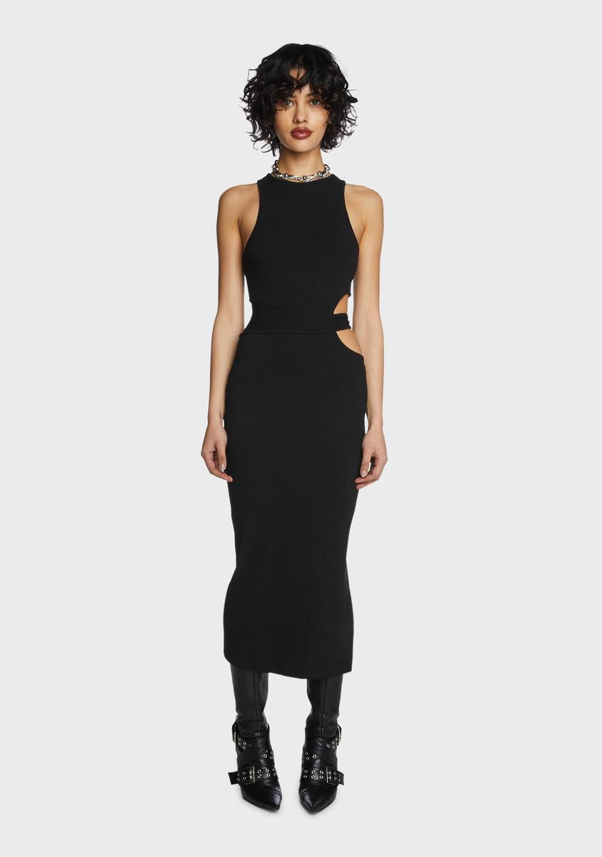 Pretty Garbage Ribbed Knit Cut Out Midi Dress - Black Pretty Garbage Ribbed Knit Cut Out Midi Dress - Black